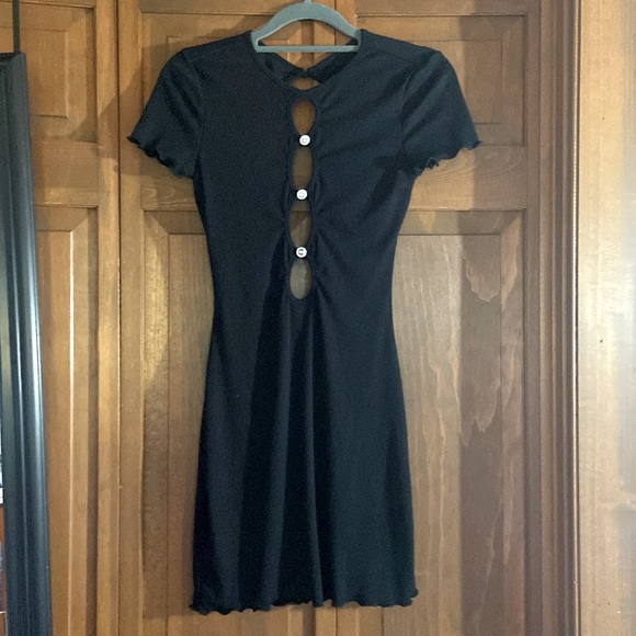 SHEIN Dresses & Skirts - 5/$40 Black Ribbed Backless XS Mini Dress~Peekaboo Front~Eyelet Opening-NWOT